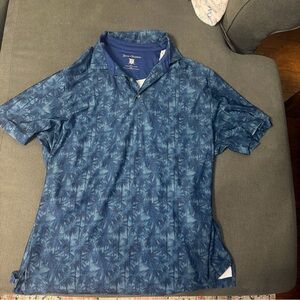 Hickey Freeman Large Blue Palm Print Men's Polo Shirt